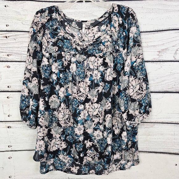 Lauren Conrad Blue Floral Long Sleeve Blouse XXL - Picture 1 of 8